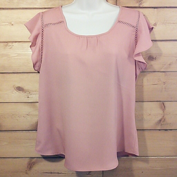 Haute Monde | Peach Flutter Sleeve Blouse L - Picture 1 of 4